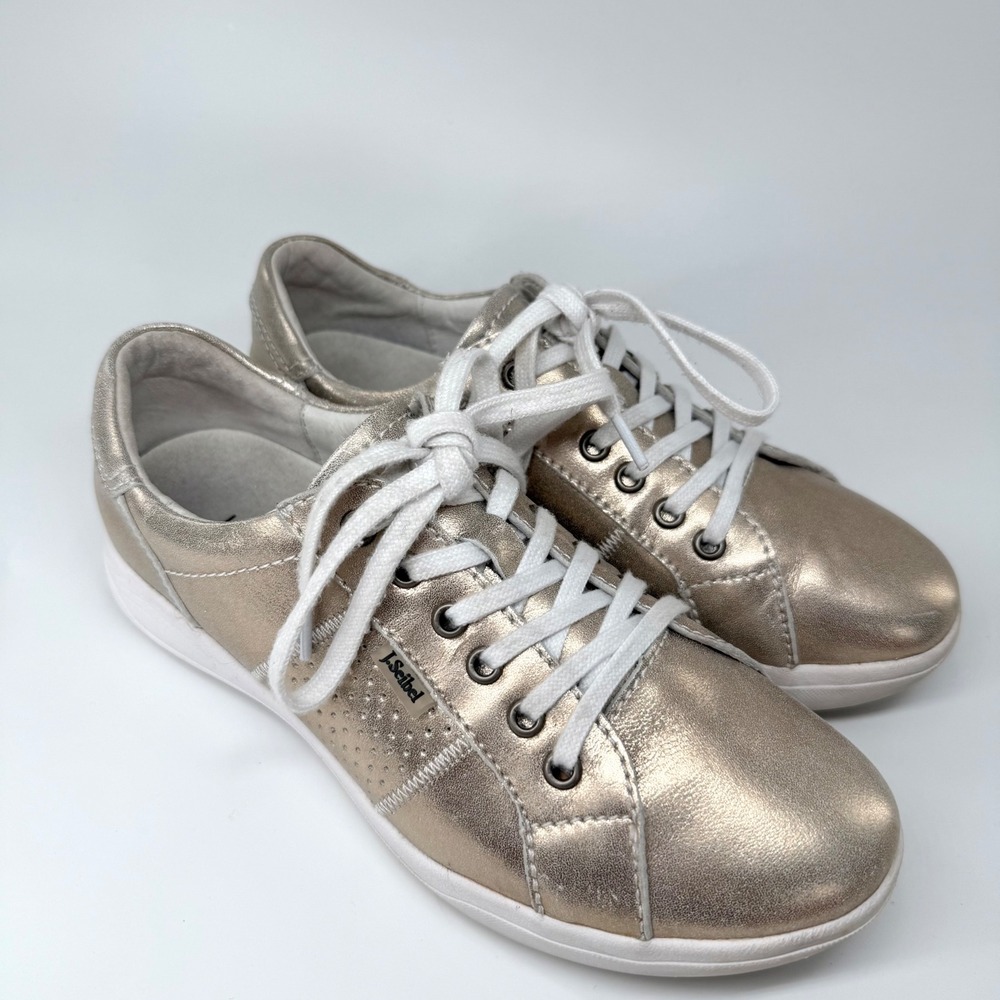 Josef Seibel Sneakers Womens 36 Gold Caren Metallic Leather Lace Up Flat